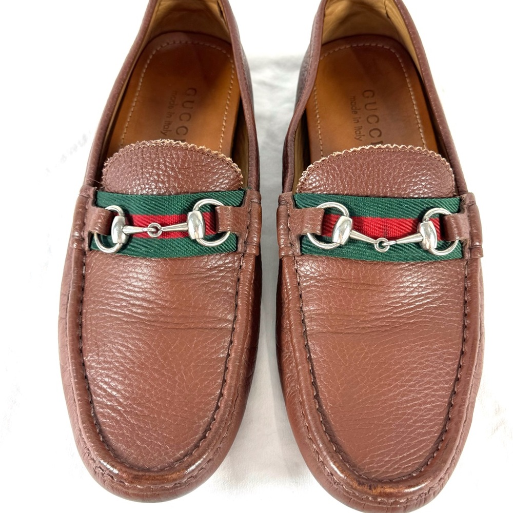 GUCCI Brown Leather Horsebit Driving Moccasin Men Loafers Made in Italy 8.5 9US